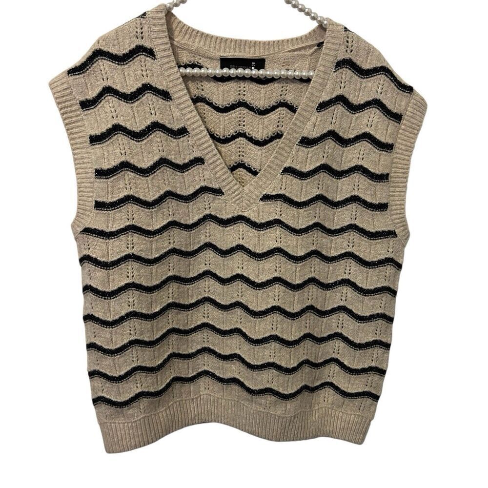 Womens Academia Tennis Preppy Sweater Vest Size XL Striped V Neck Knit Broadway
